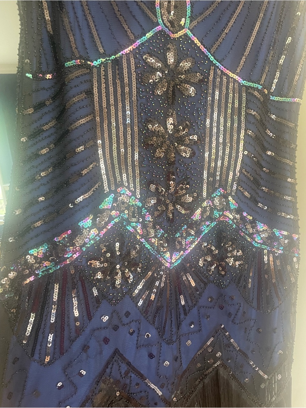 Navy Beaded Fringe flapper dress 1920s roaring 20s costume speakeasy large - Picture 2 of 7